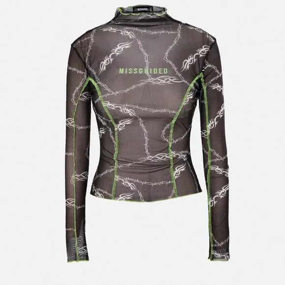 Sale! NWT Missguided Black Barbed Wire Print Mesh Top US 4 - Picture 2 of 6